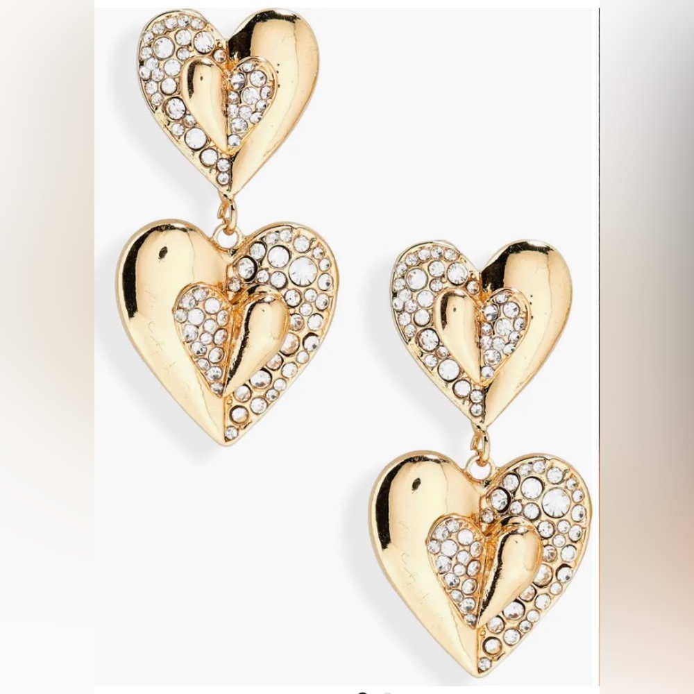 NWOT - BaubleBar Crystal Pave Double Heart Drop Earrings 
Heart Earrings